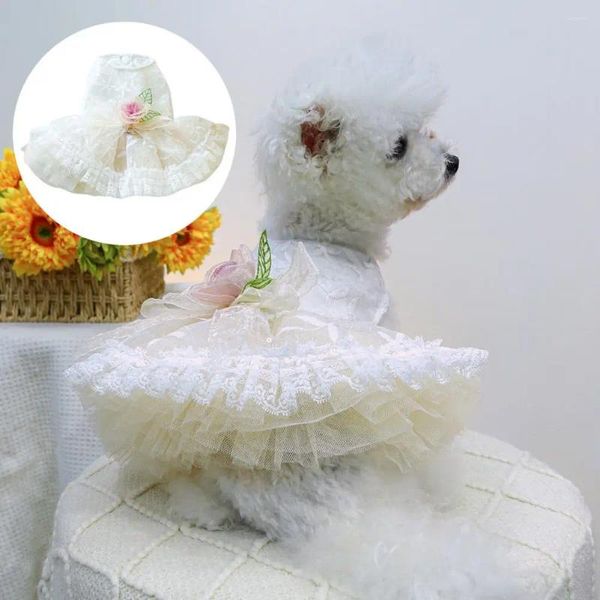 Abbigliamento per cani Mesh giuntura abito da compagnia con decorazione floreale Elegante Principessa 3D per primavera