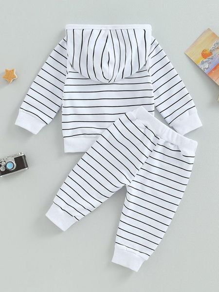 Conjuntos de roupas TNGXXWL Baby Boy Fall Roupas Casuais Stripe Moletom com Capuz e Calças Jogger Roupas de Inverno Bonitos (D Branco 0-6 Meses)