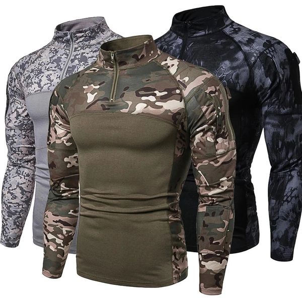 Camiseta camuflada tática masculina, camiseta atlética de manga comprida, roupa militar, camisa de combate, traje do exército de assalto 240226