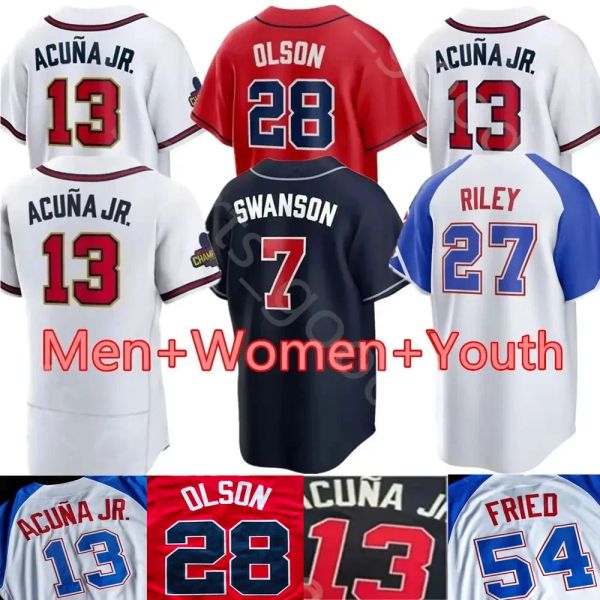 2024 Custom 28 Matt Olson Jersey Freddie Freeman Dansby Swanson 10 Jones 13 Ronald Acuna Jr. Ozzie Albies Mike Soroka 27 Riley Custom S-4XL Baseball-Trikots Jugend