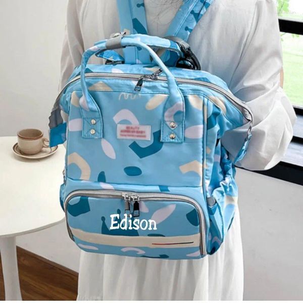 Mochila mamãe saco multifuncional grande capacidade feminina oxford pano nome personalizado carrinho de bebê