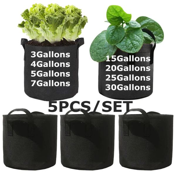 Sacos 5 pçs/set feltro crescer saco titular plantador de crescimento vegetal flor plantio potes quintal alface crescer pote plantadores acessórios do jardim