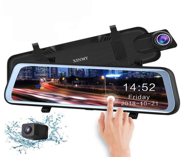 Yeni 10 inç tam dokunmatik ekran akışı medya otomobili DVR Arka Görünüm Ayna Çift Lens Ters Yedek Kamera 1080p 170 Full HD Dash Camcord3221920