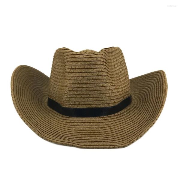 Berets Chapéu de Palha de Verão para Homens Mulheres Moda Sombrero Cowboy Estilo Dobrável Fedora