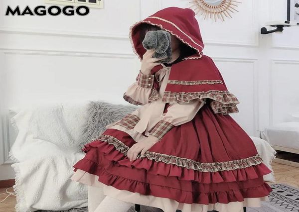 Lässige Kleider Weihnachten Lolita Kleid Mädchen Kostüm Rotkäppchen Cape Op Langarm MAGOGO2645971