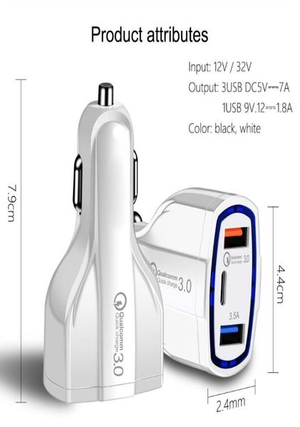 Caricabatteria da auto a 3 porte 35A USB QC30 PD TypeC Ricarica rapida per iPhone 12 11 Xiaomi Samsung Mini Caricabatterie rapido Adattatore per auto senza 1383698