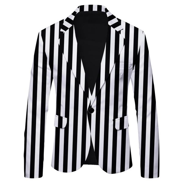 Gestreifter männlicher Blazer passt Polka Dot Leopardenmuster beiläufige britische Mode Slim Fit Jacke Anzug Herren Mantel Streetwear 240223