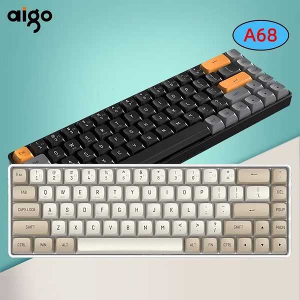 Aigo a68 teclado mecânico para jogos, bluetooth, 24g, sem fio, usb, tipo c, com fio, interruptor amarelo, 68 teclas, recarregável, gamer 240229