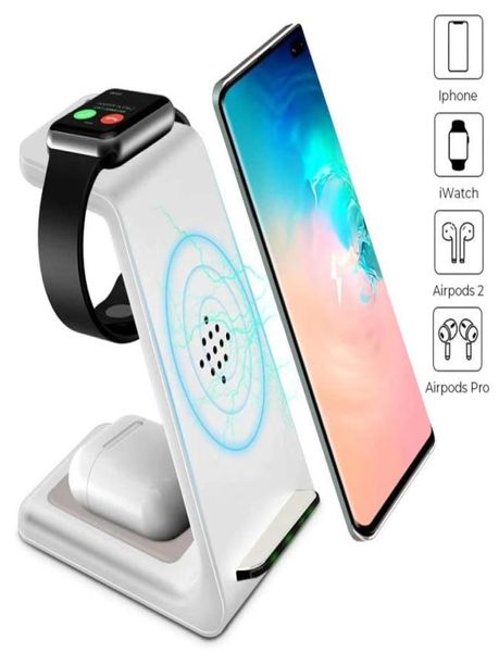 Caricabatterie wireless 3 in 1 per Iphone 12 Pro Max 11 X XS QI Caricabatterie rapidi da 10 W Cavo da tavolo meno Dock di ricarica Adatto per Apple Watch 654 Air5702618