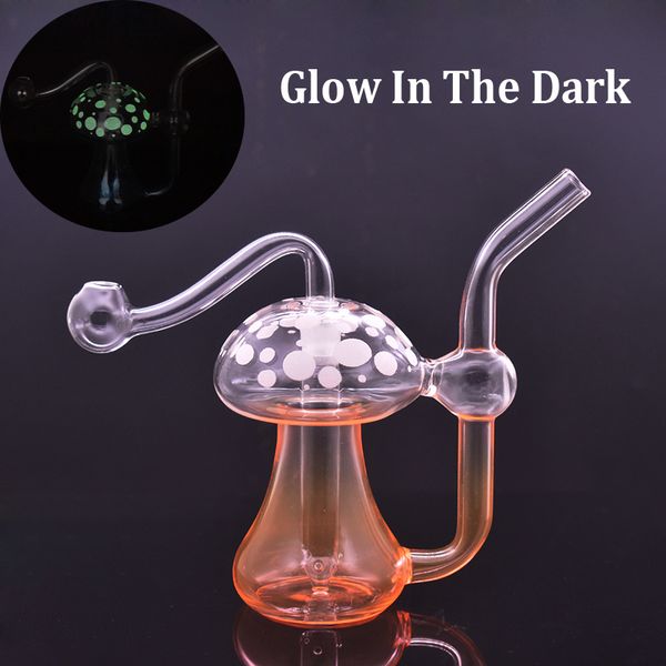 Günstigste tragbare Recycler-Glaswasserbong, die im Dunkeln leuchtet, Handölbrenner, Bongs, Bubbler, Wasserpfeifen, Dab Rig, Aschenfänger, Zigaretten- und Zigarrenpfeife mit männlicher Glasölschale