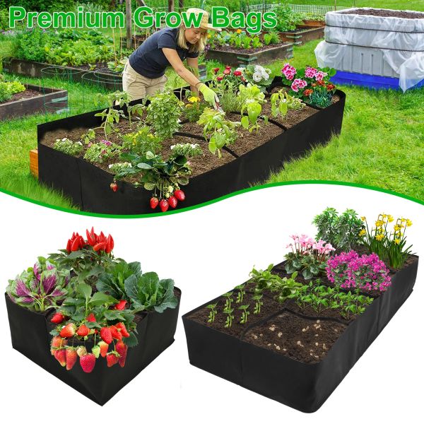 Kits Newgarden Cama de Plantio Elevada 4/8 Grades Tecido Reutilizável Sacos de Jardim Elevado Portátil Retângulo Saco de Crescimento Grande Plantio de Vegetais