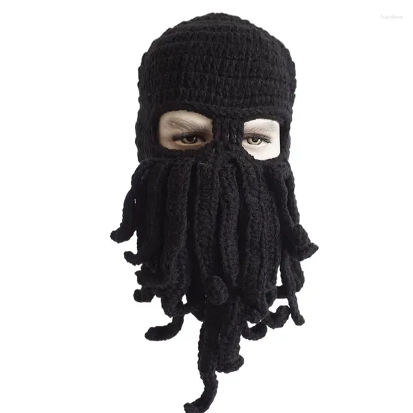 Berets Mens Womens Famens Funny Sea Creature Hat Crochet Cthulhu Squid Octopus Beanie Шляпы лыжная маска вязаная хлеб черный серо -желтый темно -синий зеленый