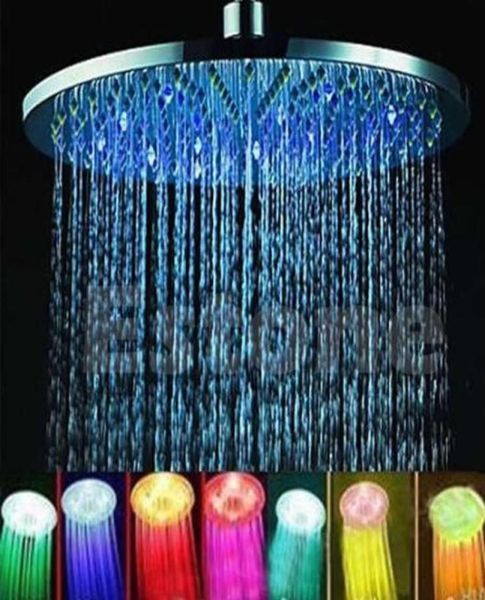 Aço inoxidável 8quot polegadas RGB LED Light Rain Shower Head BathroomY103 2103097052380