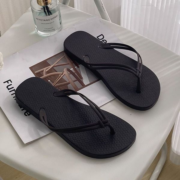 Kadın yaz parmak arası terlik 2023 Giyin Sıradan kaymaz banyo plaj ayakkabıları moda çiftler klipsli tahta sandalet 900 5
