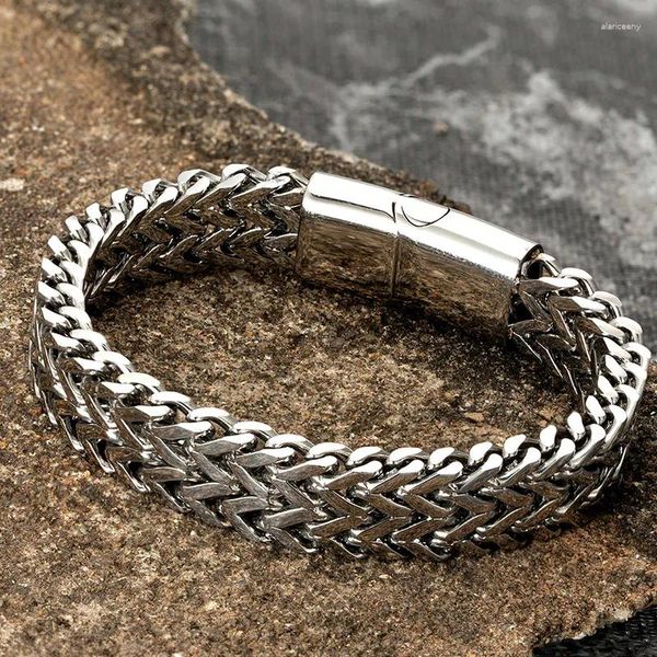 Link pulseiras de aço inoxidável corrente masculina pulseira punk acessórios de mão fecho magnético vintage pulseira masculina jóias atacado natal