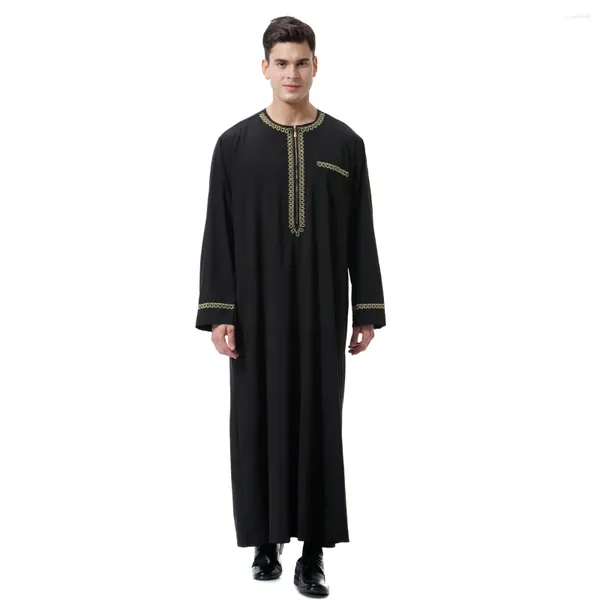 Etnik Giyim Suudi Müslüman İslami Erkek Jubba Thobe Abaya Elbise Uzun Robe Musulman Kaftan Kaftan Eid Dubai Arapça Orta Doğu Ramazan