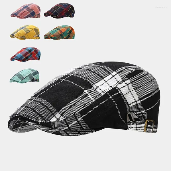 Berets Herbst Baskenmütze Männer Casual Kurze Krempe Peaky Blinders Caps Für Mode Plaid Baumwolle Sun Cap Klassische Retro Britische Maler Hüte