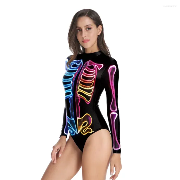 Damenbadebekleidung Nadanbao Halloween Cosplay Bunte Badeanzüge Frauen Sexy Print Party Badeanzug Weibliche Langarm Surfen Beachwear