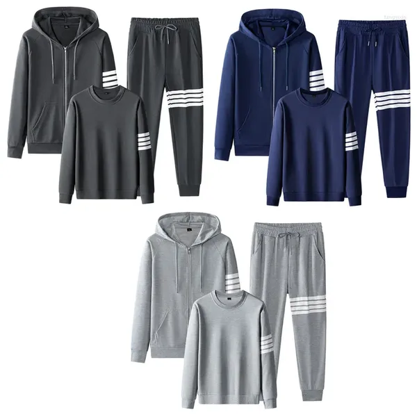 Erkekler Trailsits 4 şerit eşofman erkek spor takım elbise 3pcs bahar sonbahar zip yukarı ceket sweatshirt pantolon koşu koşu kıyafeti gündelik spor salonu