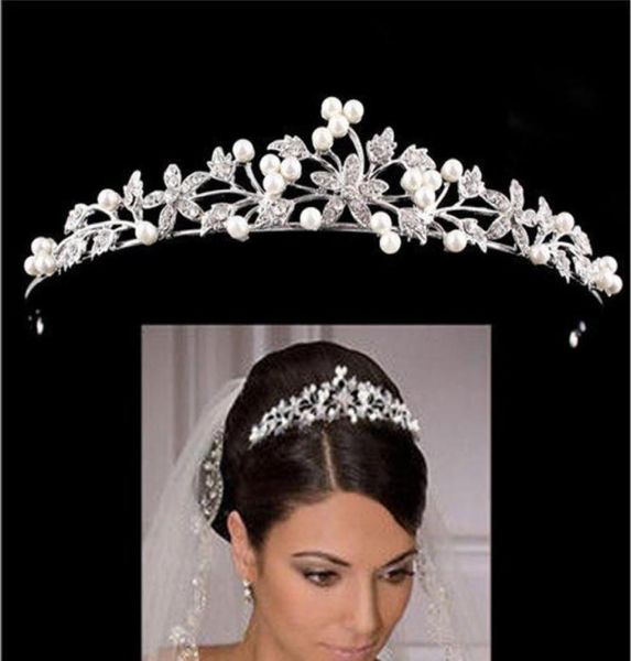 Copricapo europei e americani Sposa Perla Fascia Accessori per capelli con diamanti Corona Strass Principessa Compleanno Tiara Matrimonio He5728378