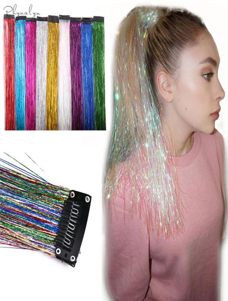 Glitzer-Haarverlängerungen, glitzerndes Haar-Lametta mit Clip, hebt falsche Strähnen hervor, 1 Stück, Clip-in, Bling2532165