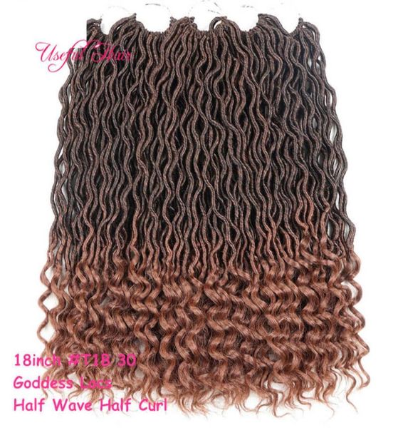 OMBRE COLOR GODDESS LOCS HAIR Марли плетение волос Наращивание волос корабль 2021 мода 18-дюймовые вязаные крючком косы халд волна халд вьющиеся fo3767093