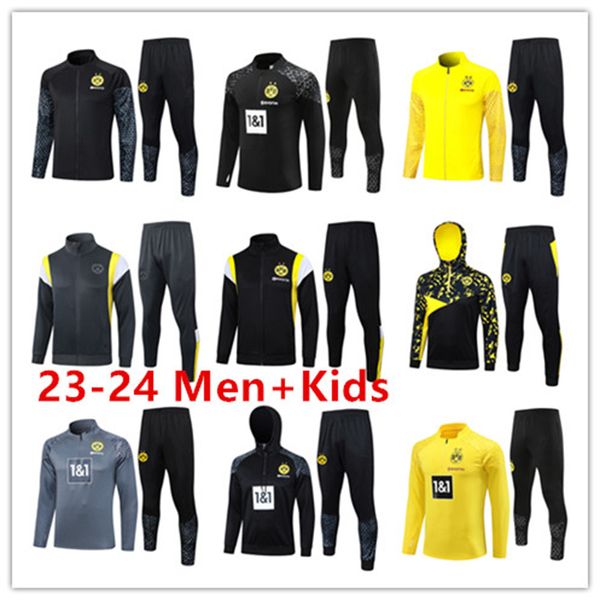 2023 24 bambini e uomo giacca da tuta Borussia Dortmund Set da calcio REUS BELLINGHAM tuta da allenamento set da calcio Survêtement 22/23/24 abbigliamento sportivo da uomo