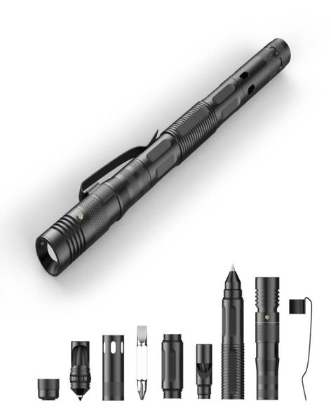Светодиодный фонарик, тактическая ручка, многофункциональный инструмент в стиле милитари, самооборона для женщин и мужчин, стеклобой, открывалка для бутылок, шариковые ручки Batt1866645