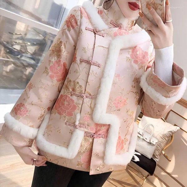 Abbigliamento etnico 2024 Giacca in cotone stile cinese Cappotto invernale da donna Petite Tang piccolo per camicetta corta