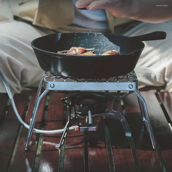 Kamp Mobilya Mini Barbekü Izgara Stand Paslanmaz Çelik Katlanabilir Soba Raf Isı Direnç Tepsi Tutucu Aksesuarlar