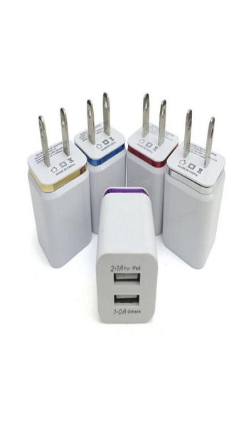 Adaptador ac duplo usb 5v 21a10a, carregador de parede para viagem em casa com portas duplas ue eua plug 5 cores carregadores de telefone celular 7594966