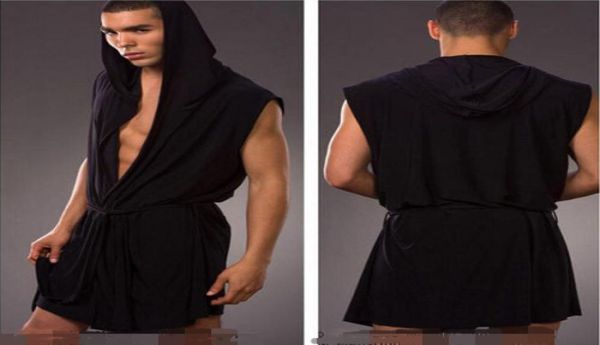 Verão sexy 2 em 1 roupão quimono com capuz para homem seda gelo sem mangas pijama roupão yoga wear 6031410