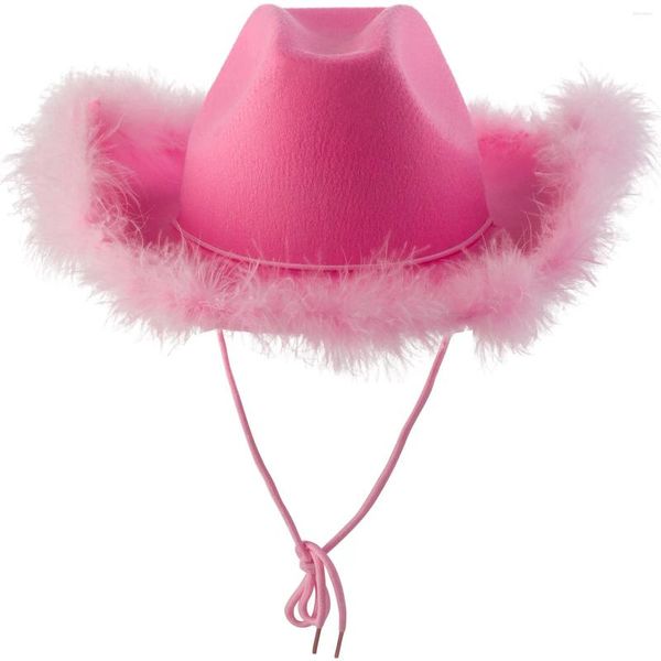 Chapéu de cowboy rosa com penas boá tamanho adulto despedida de solteira festa fantasia vestido jogo para mulheres traje jogar