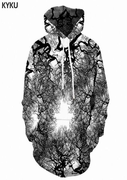 Kyku 3d hoodies árvore hoodie masculino terror 3d impresso preto e branco moletom com capuz impressão psicodélico anime com capuz casual h09094457154