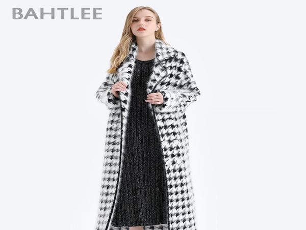 BAHTLEE Cappotto lungo da donna in angora con motivo pied de poule Maglione invernale in lana lavorato a maglia Cardigan maglione colletto rovesciato maniche lunghe LJ204356081