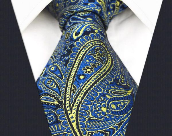 E13 azul amarelo paisley seda gravata masculina casamento clássico laços para masculino clássico novidade extra longo size1413740