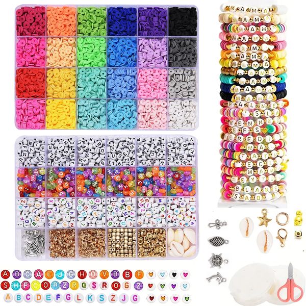 7000 Pcs Bead Acessórios Kit DIY Polymer Clay Beads Set 6MM Rainbow Color Flat Chip Beads Boho Pulseira Necklce Fazendo Carta 240220