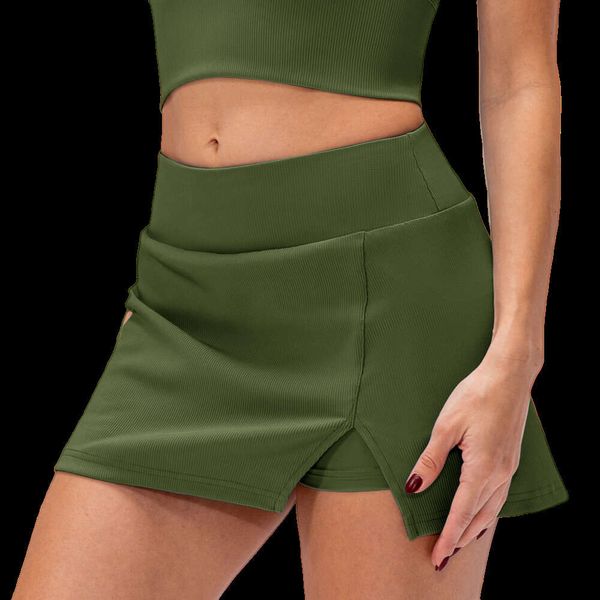 Lu Align Align Slit Lu Side Sport Saia Saias de tênis Ginásio Golf Correndo Ribbing Pantskirt Mulheres Sexy Sports Fitness Shorts Cintura Alta Skort Lemon LL Jogger Jogger Gry Lu