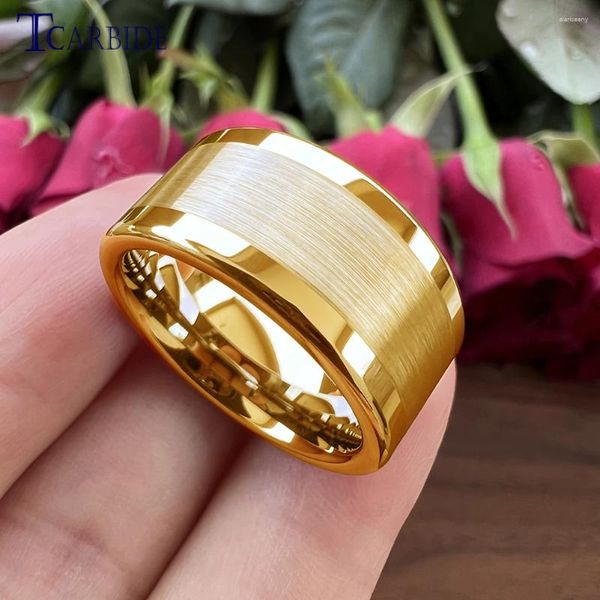 Anéis de casamento TCarbide 10mm 12mm Mens Anel de Dedo Grande Banda de Noivado de Tungstênio Polido Escovado Multicolor Disponível Conforto Fit