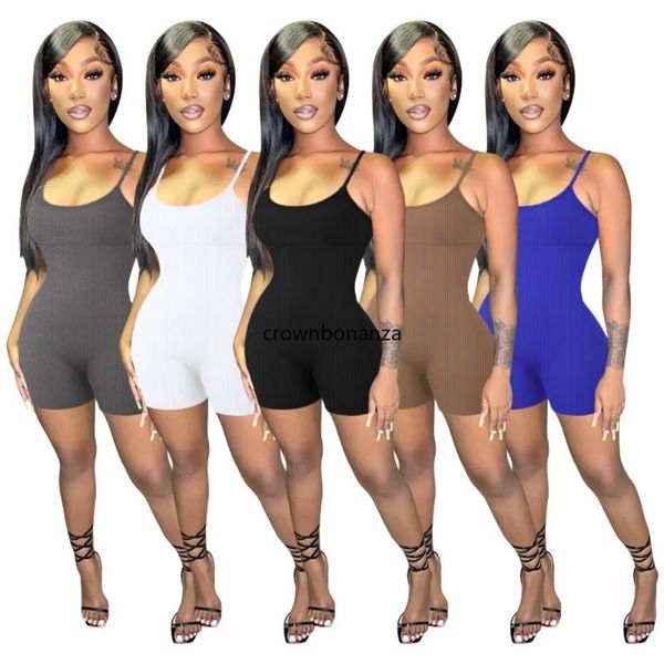 Designer Sexy gerippte Strampler Sommer Damen ärmellose Spaghettiträger Overalls mit Brustpolstern lässig V-Ausschnitt, figurbetonte Playsuits Overalls Großhandel Kleidung