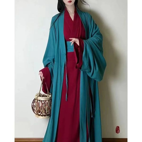 Chinesisches Hanfu Dres Cosplay Kostüm 2023 Altes traditionelles Kleid Song-Dynastie Grün Rote Robe Chinoise 240220