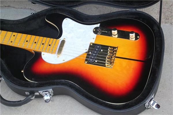 Chitarra elettrica Sunburst con tastiera in acero trapuntato a caldo con custodia rigida