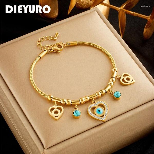 Charm Armbänder Dieyuro 316L Edelstahl herzförmige blaue Augen Armband für Frauen Vintage Mädchen Handgelenk Kette Schmuck Geschenke Bijoux