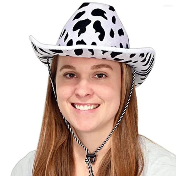 Boinas Branco Legal Vaca Cordão À Prova de Vento Lantejoula Cowgirl Chapéu Menina Cap Cowboy Stetson