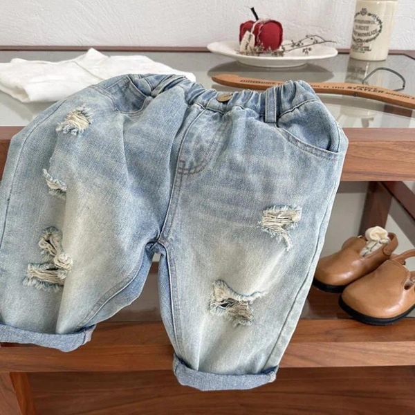 Hosen 2024 Stlye Mädchen Jungen Denim Löcher Hosen Frühling Baumwolle Mode Kinder Lange 2-8t WW41