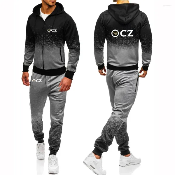 Tracksuits masculinos CZ Ceska Zbrojovka Primavera e Outono Checo Armas de Fogo Tendência Sportswear Homens Cardigan Elástico Casual Hoodie Gradiente Terno