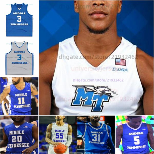 Personalizado Middle Tennessee Basketball Jersey NCAA Stitched Jersey Qualquer Nome Número Homens Mulheres Juventude Bordado Elias King Tre Green Chris Loofe Jacob Johnson