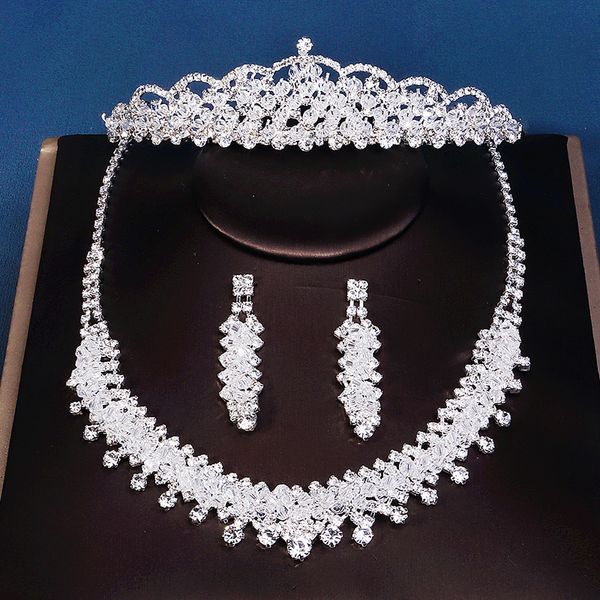 Brautkrone 3 Set Hochzeitshaarzubehör Brautkronen Tiara Halskette Ohrringe Schmuck Set Engagement Jubiläum Geschenk