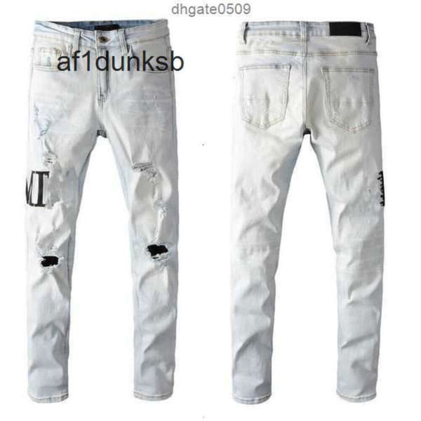 Calça Rip amari amirl Slim amirlies Pequeno am amis Apertado imiri Out amiiri Foot Trendy Cross Fit Print Mens Wash Patch Desgastado Ciclismo Jeans Elástico Neutralqm RGP6