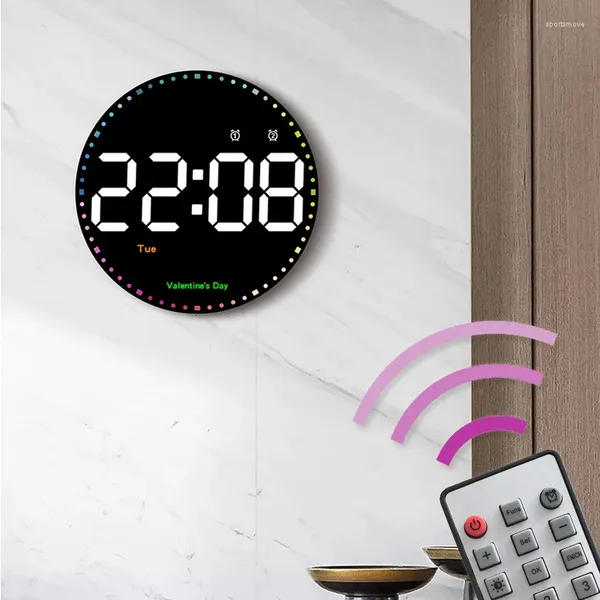 Relógios de parede 10 polegadas montado na parede redondo despertador colorido calendário de temperatura inteligente eletrônico com decoração de casa remota